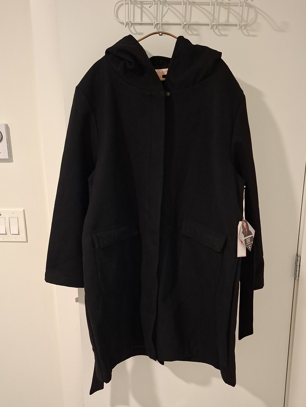NWT Mia Melon Classic Black Waterproof Wool-rich Hooded Raincoat (Size US 2X)